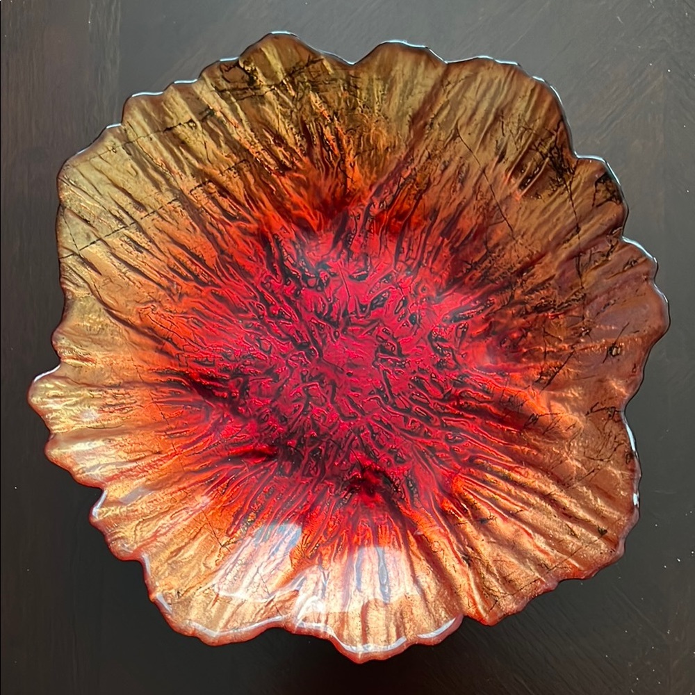 Elegant Red , Gold and Brown Glass Art Bowl